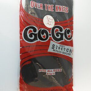 Vintage 1960-70s Go-Go Over-the-Knee Textured Thigh Highs Black NOS Canada